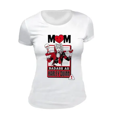 Tricou Dama White DC Comics - Mom Badass as Harley Quinn - S