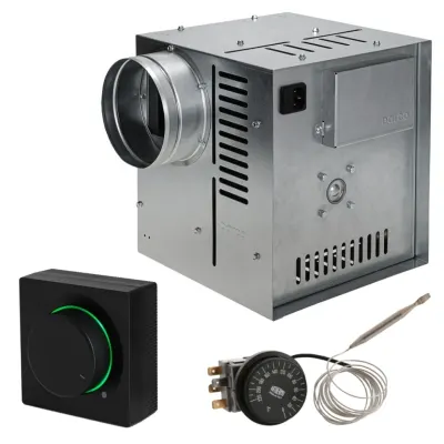 Set Ventilator Semineu Profesional 990mc - GEN II + Regulator electronic Negru Patrat + Termostat