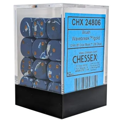 Set 36 Zaruri Chessex Brush d6 Dice 12mm - Wavebreak/Auriu