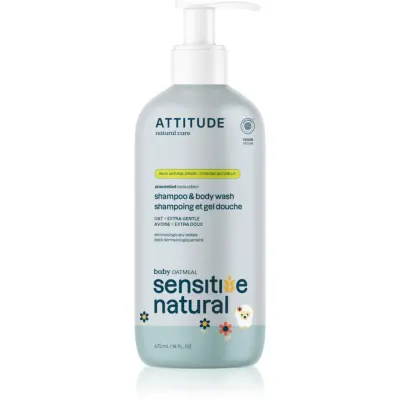 Attitude Sensitive Natural Baby Oatmeal sampon si gel de baie 2 in 1 pentru piele sensibila pentru copii 473 ml