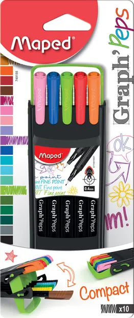 Set linere Maped - Graph Peps Compact, 0.4 mm, 10 culori