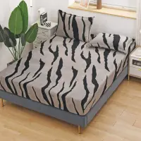 Cearsaf / Husa cu Elastic Cocolino 180x200cm si 2 fete de perna 50x70cm, Bej, Negru, animal print