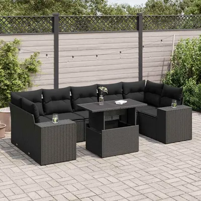 Gossi set mobilier de gradina cu perne, 8 piese, negru, poliratan