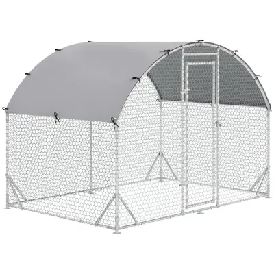 PawHut Țarc pentru Găini de Exterior, 2.8x2x2m Țarc din Oțel Zincat cu Acoperiș Impermeabil Anti-UV și Sistem de Blocare, pentru 4-6 Găini, Animale Mici, Iepuri și Rațe | Aosom Romania