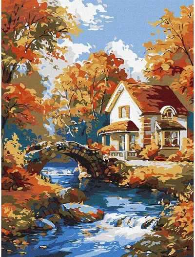 Set pentru pictură după numere Ideyka - Casă în munte, 30 x 40 cm