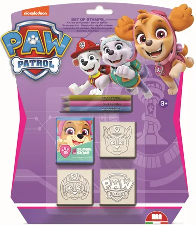 Set de creioane Multiprint Paw Patrol - 3 bucăți, cu 3 ștampile, mov