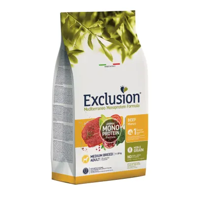 EXCLUSION Mediterraneo Monoprotein Formula Medium Breed, M, Vită, hrană uscată monoproteică câini, 12kg