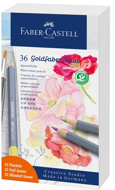 Creioane Faber-Castell Goldfaber Aqua - 12 culori pastel și 24 culori standard