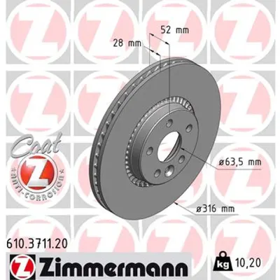 Disc frana ZIMMERMANN 610.3711.20