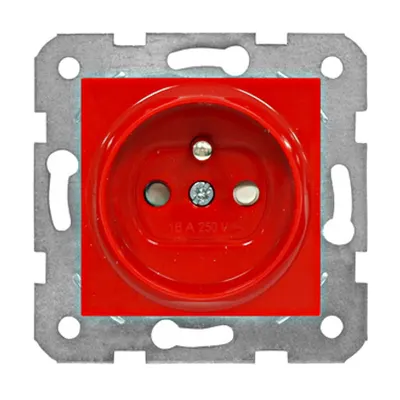 Insert priză 16A pin PE, protecţie copii, cl elastice, roşu