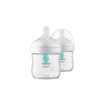 Set 2 biberoane, Philips Avent, Natural Response, Cu supapa AirFree, 0 luni+, 125 ml, Fara BPA, Anticolici, Alb