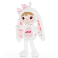 Papusa personalizata de plus Iepuras Pufos Alb cu fundita