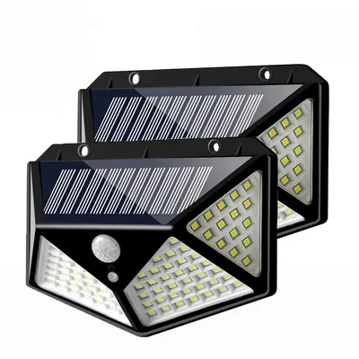 Set 2 x Lampa 100 LED cu panou solar, senzor de miscare