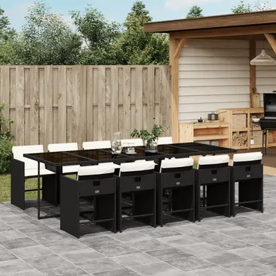 Gossi set mobilier de exterior cu perne, 11 piese, negru, poliratan