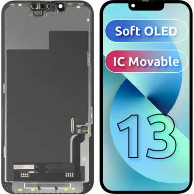 Display cu Touchscreen MP compatibil cu Apple iPhone 13, cu Rama, Versiune Soft OLED FHD IC Movable, Negru