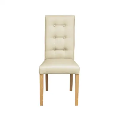 Scaun living TEO LUX, picioare lemn natur, piele ecologica crem, 46x60x98 cm