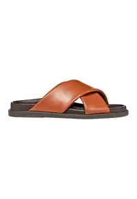 Papuci de piele cu model cu barete incrucisate Adelash - Caramel