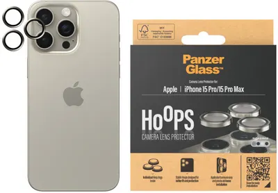 Protector de sticlă pentru cameră PanzerGlass - Hoops, iPhone 15 Pro/Pro Max, titanium