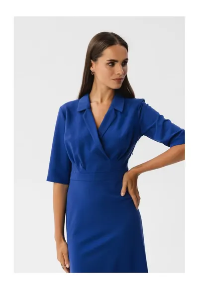 Rochie midi de dama Bohodawc S348 albastru floarea-porumbului - Albastru inchis