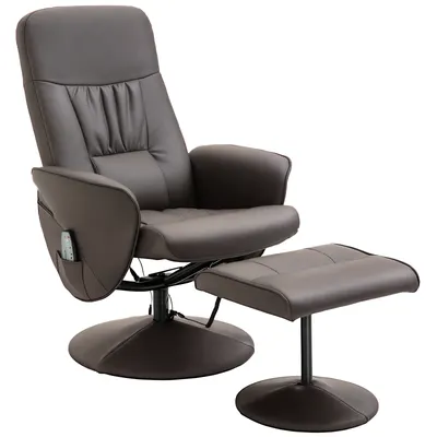 HOMCOM Relaxsessel cu taburet, fotoliu TV rotativ cu 10 puncte de masaj, funcție de culcare, fotoliu de masaj cu telecomandă, buzunar lateral, fotoliu TV, piele ecologică, Maro | Aosom Romania