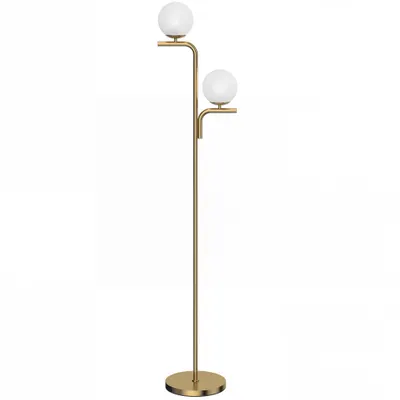 HOMCOM Lampadar pe Picior pentru Living cu Două Capete, Lampă cu 3 Temperaturi de Lumină, Abajur din Sticlă, Auriu | Aosom Romania