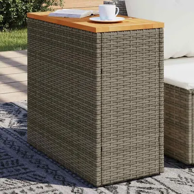 vidaXL Masă laterală de grădină blat lemn gri 58x27,5x55 cm poliratan