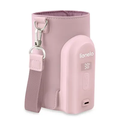 Incalzitor biberoane, Lionelo, ThermUp Go Evo, Portabil, Cu 5 niveluri de incalzire, Cu buton Safety Control, Mentinere caldura pana la 9h, Incarcare USB, Roz deschis