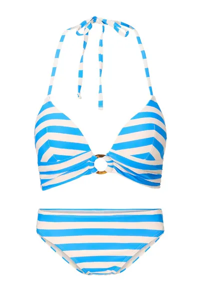 Costum de baie cu doua piese si dungi - Albastru
