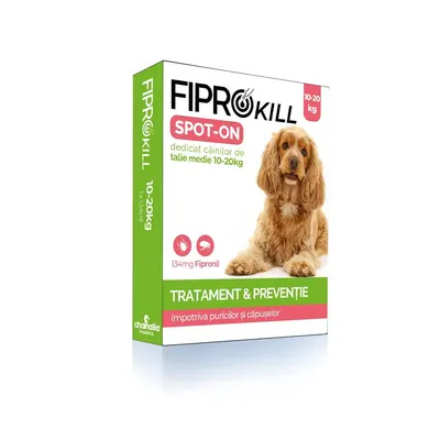 Pipete Antiparazitare Caini 10-20 kg Fiprokill Dog M 134 mg, Deparazitare Externa, 3 Pipete