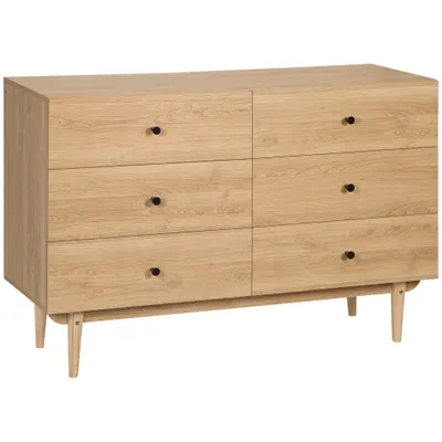 HOMCOM Comodă 6 sertare mobilier de depozitare picioare din lemn masiv 120 x 40 x 80 cm culoare lemn | Aosom Romania
