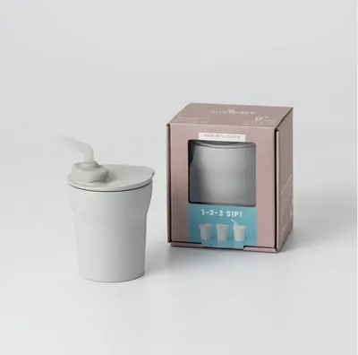 Pahar cu capac si pai antrenament bebelusi Miniware 1-2-3 Sip Grey