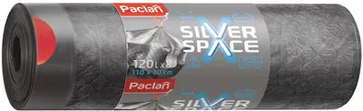 Saci de gunoi elastici cu legături Paclan - Silver Space, 120 l, 8 buc., gri