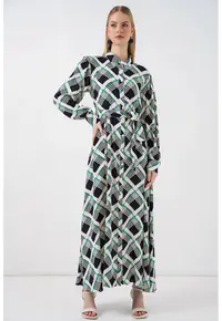 Rochie camasa midi - carouri - albastru marin - 100% viscoza