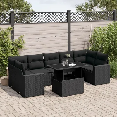 Gossi set mobilier de gradina cu perne, 8 piese, negru, poliratan