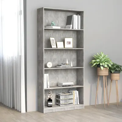vidaXL Bibliotecă cu 5 rafturi gri beton, 80x24x175 cm, lemn prelucrat
