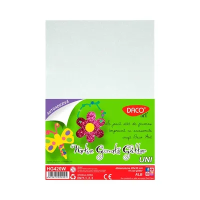 Set 10 coli hartie gumata glitter - Alb