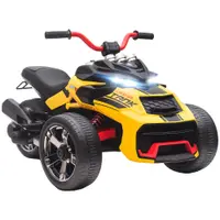 AIYAPLAY Vehicul electric pentru copii, design triciclu inversat, alimentare pe baterie, player MP3, claxon, 2 viteze, lumini LED, 3-8 ani, galben | Aosom Romania