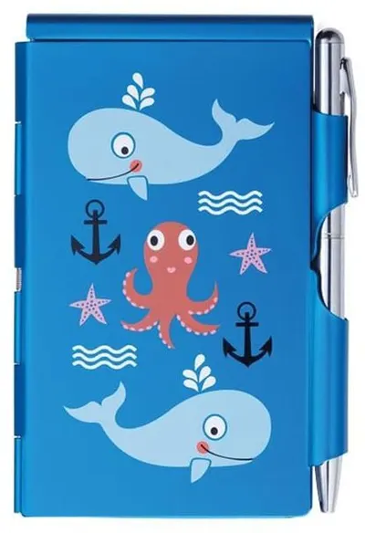Carnețel Troika Flip Notes - Sealife, cu carcasa metalica si stilou