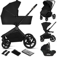 Carucior 3 in 1, Lionelo, Freya, Cu scoica ADAC, Landou si salteluta ventilate, Pliabil, Reglare spatar in 3 pozitii, Suport de picioare in 4 pozitii, Maner reglabil in 3 pozitii, Sustine 22 kg, Cu accesorii, 0 luni+, Negru
