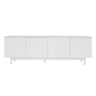 Comodă TV Elegant în Stil Luxos cu Uși Structurate și Rafturi Reglabile, 175x38x56 cm, Alb