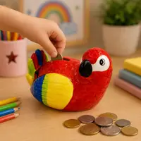 Pușculiță din ceramică, Deluxebase, model papagal multicolor