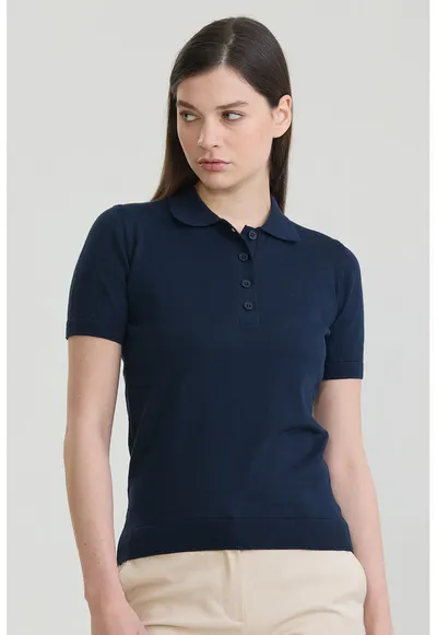 Tricou polo cu croiala slim-fit si model uni - Bleumarin