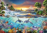 Pictură mozaic cu diamante MagicArt: Premium - Paradis marin, 30 x 40 cm, cu mărgele rotunde + AB