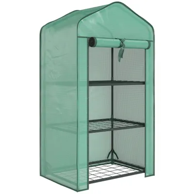 Outsunny Mini seră de grădină cu husă din PE, 3 rafturi și ușă rulabilă, 59x39x127 cm, verde | Aosom Romania