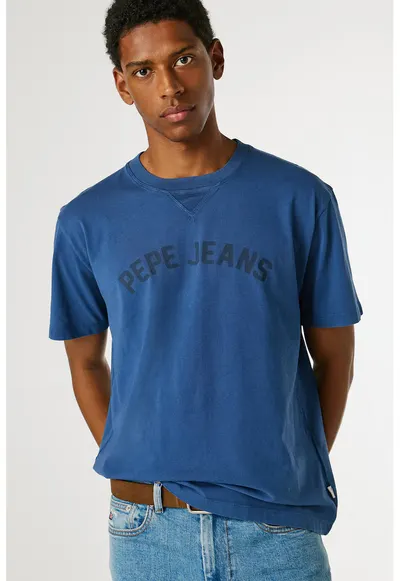Tricou din bumbac cu imprimeu logo - Albastru oceanic/Albastru ultramarin