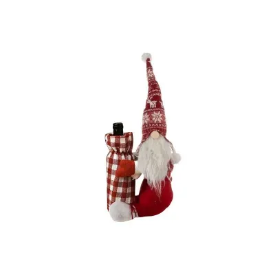Spiridus de Craciun cu punga decorativa pentru sticle, 55 x 18 x 22 cm, alb, rosu