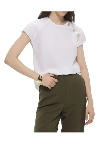 Tricou cu maneci raglan si nasturi decorativi Popeline
