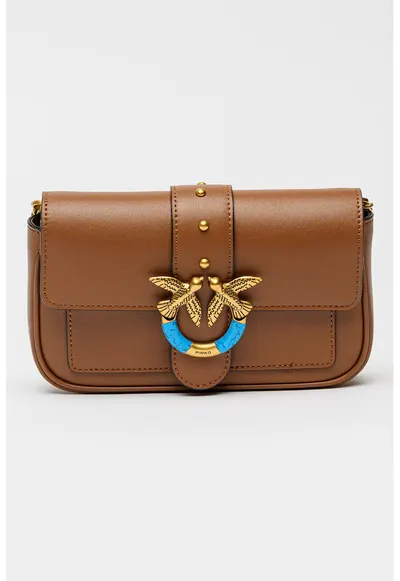 Geanta crossbody de piele cu lant Love One - Maro scortisoara