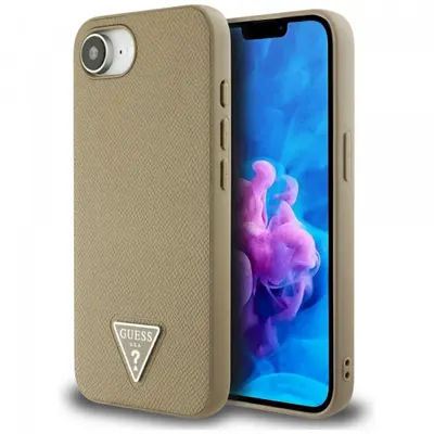 Husa MagSafe pentru Apple iPhone 17e / 16e, Guess, Grained Triangle Logo, Maro