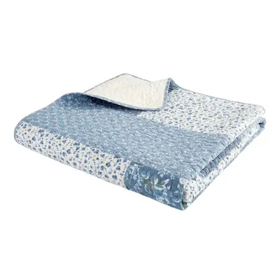 Cuvertură albastră matlasată din bumbac 220x230 cm Floral Patchwork – Bianca